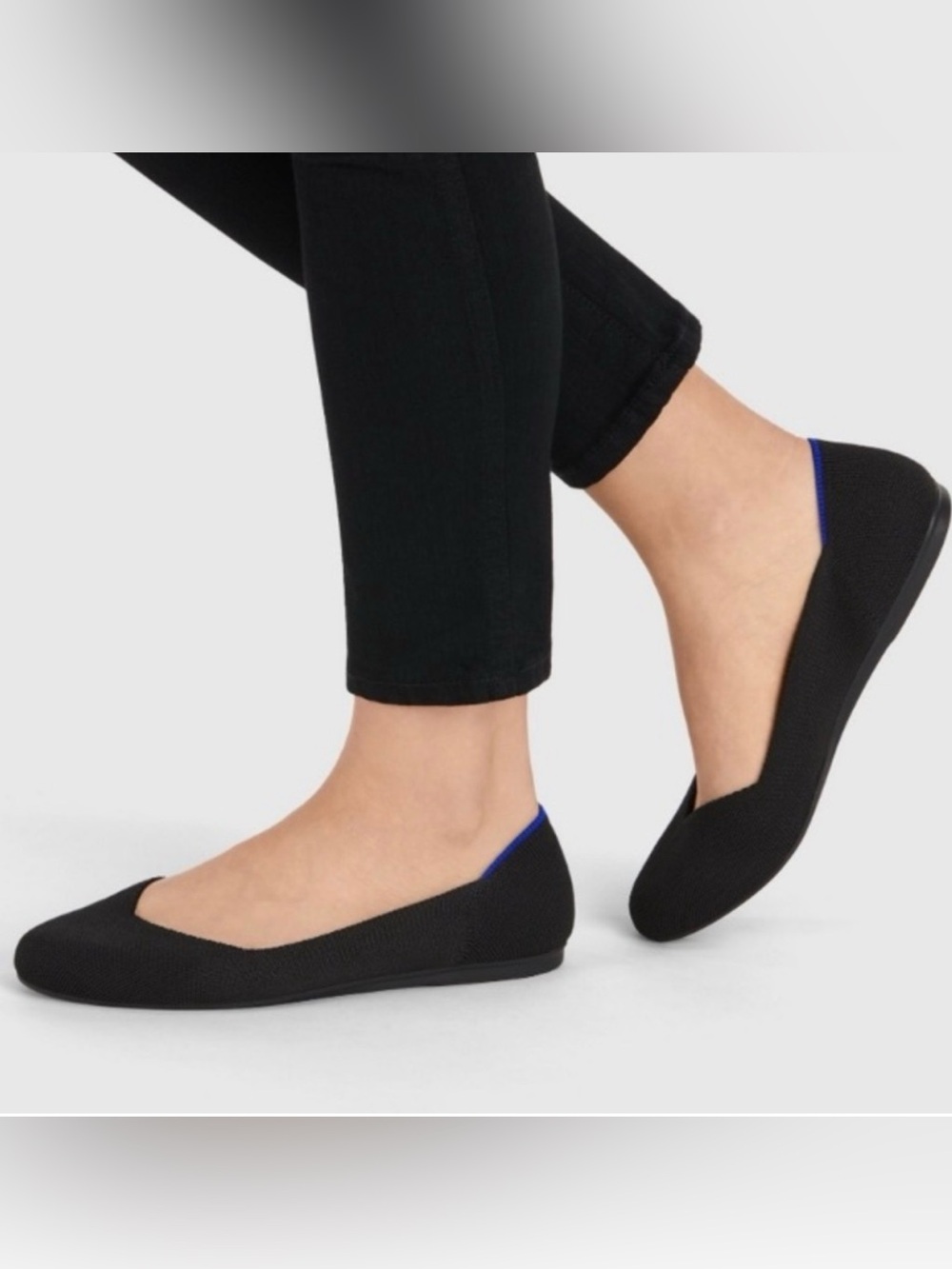 Rothy's Black Knit Round Toe Flats with Blue Trim